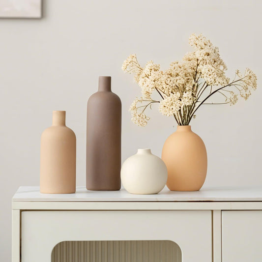 Modern Ceramic Vase Set – 4 Piece, Coffee Mix Colors