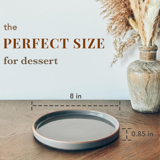 MORA 8-Inch Ceramic Flat Plates – Set of 6, Neutral Colors
