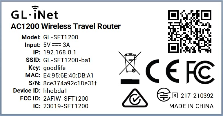 GL.iNet GL-SFT1200 (Opal) Portable WiFi Travel Router, Mini VPN Wireless Router for Fiber Optic Modem, Mobile Internet WiFi Repeater, Dual Band Openwrt Computer Routers, Home/Business/RV/Cruise