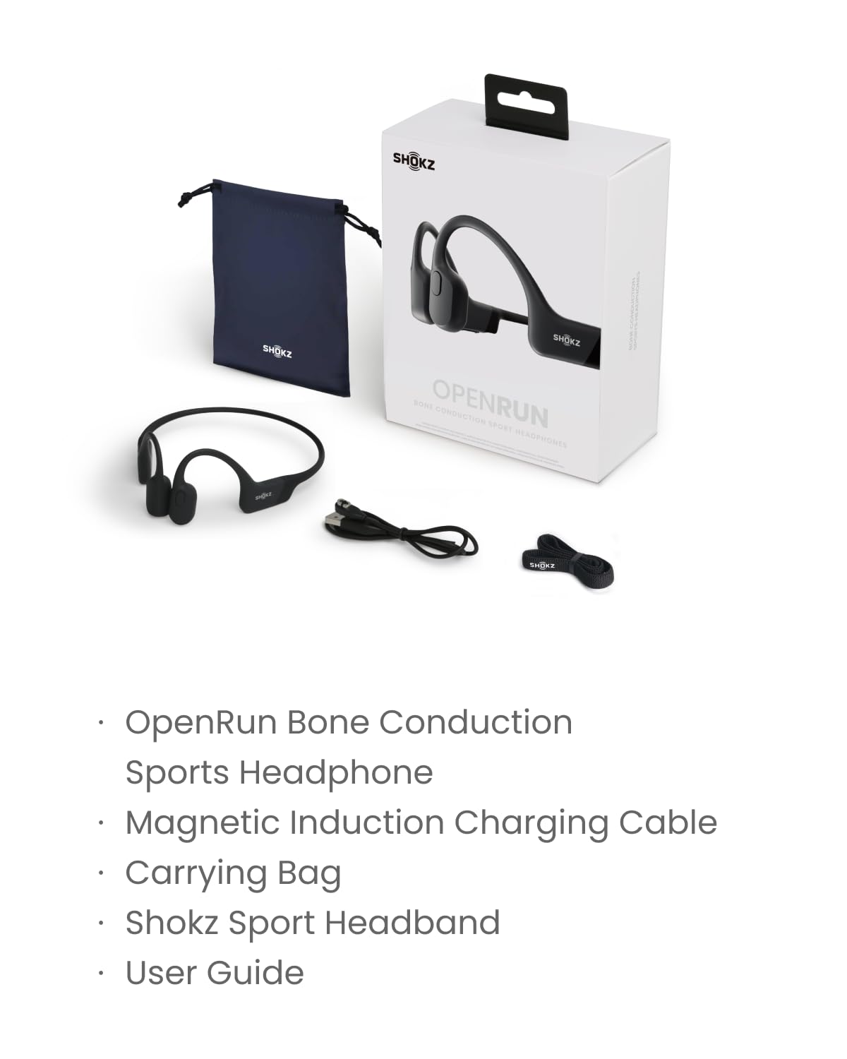 SHOKZ OpenRun Bone Conduction Open-Ear Bluetooth Sport Headphones, Running Workout Bundle with Waterproof Carrying Case & Sweat Headband, IP67 Sweat Resistant, 8H Playtime, Mic, Black