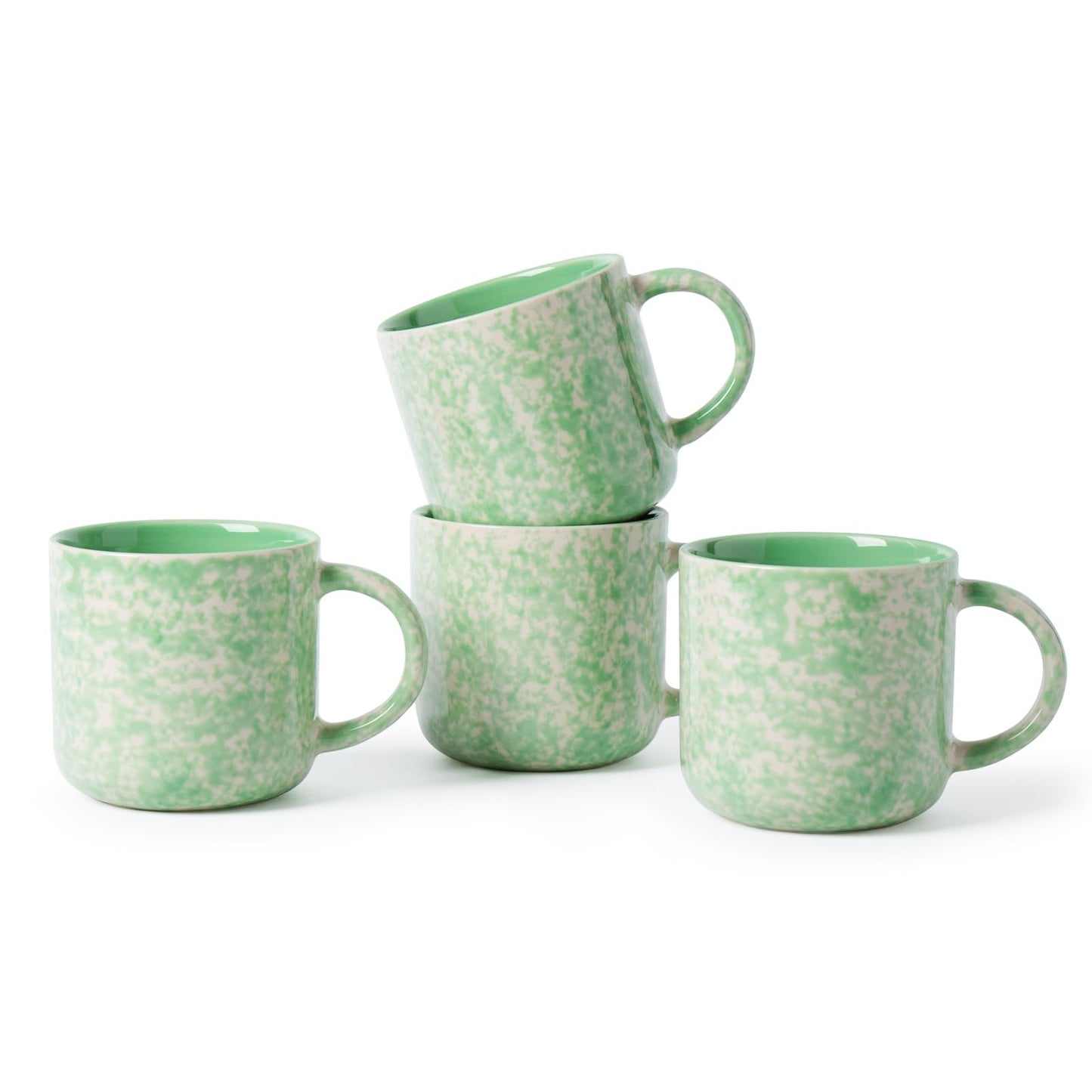 MONITO 12oz Ceramic Coffee Mugs with Handle – Set of 4, Green
