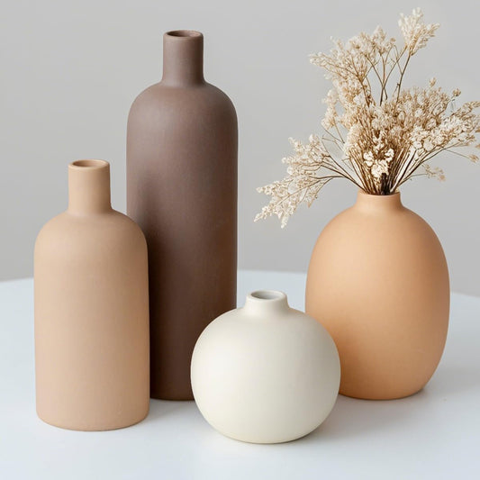 Modern Ceramic Vase Set – 4 Piece, Coffee Mix Colors