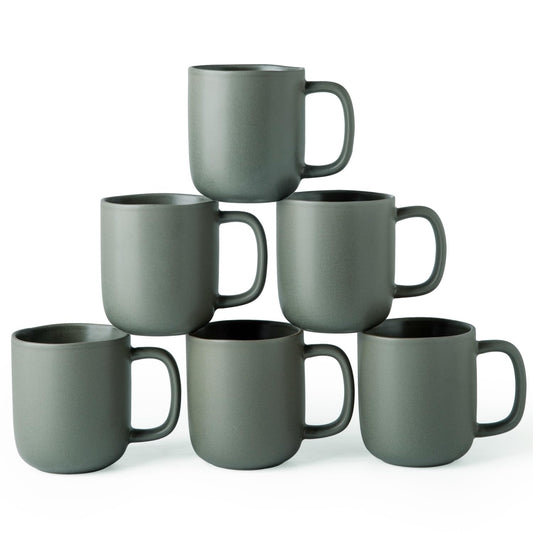 AmorArc 14oz Ceramic Coffee Mugs – Set of 6 with Wavy Rim & Large Handle