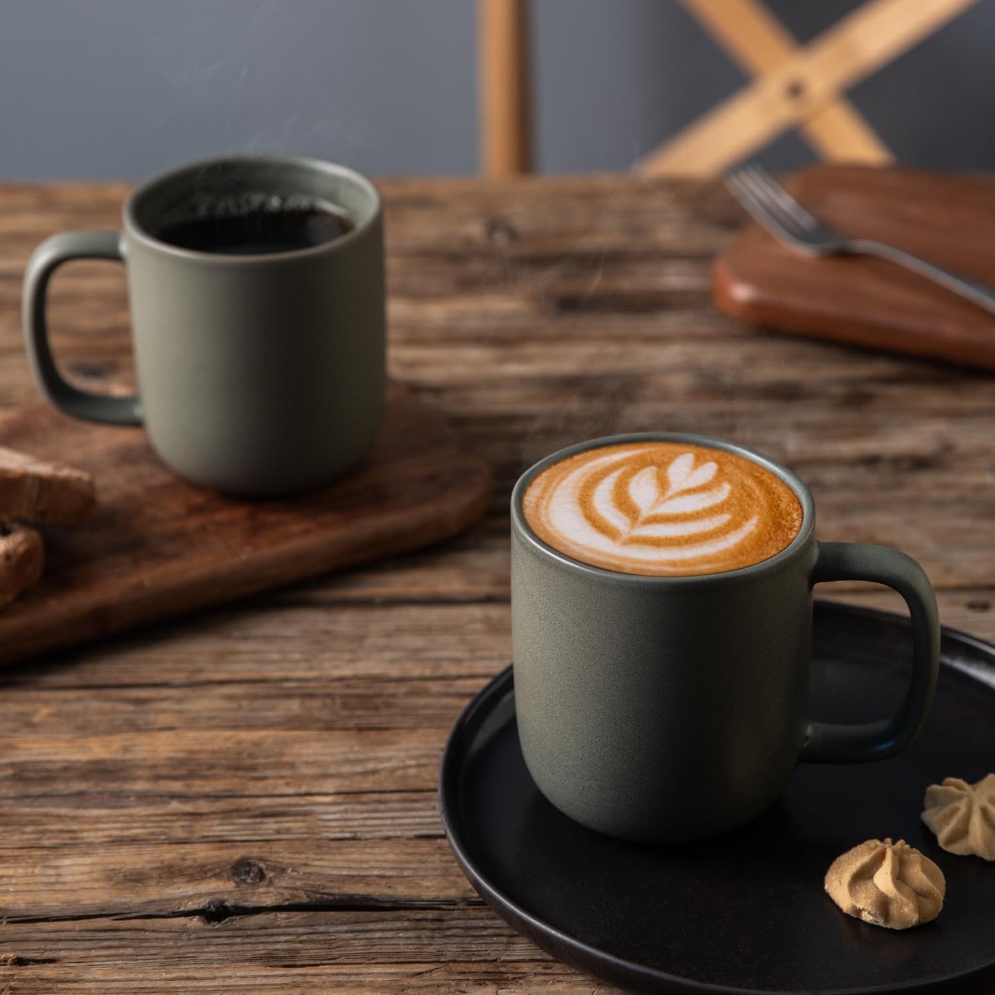 AmorArc 14oz Ceramic Coffee Mugs – Set of 6 with Wavy Rim & Large Handle