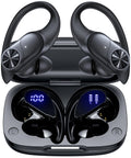 PocBuds Bluetooth Headphones Wireless Earbuds 80hrs Playtime Wireless Charging Case Digital Display Sports Ear Buds with Earhook Deep Bass IPX7 Waterproof Over-Ear Earphones for TV Phone Laptop Black