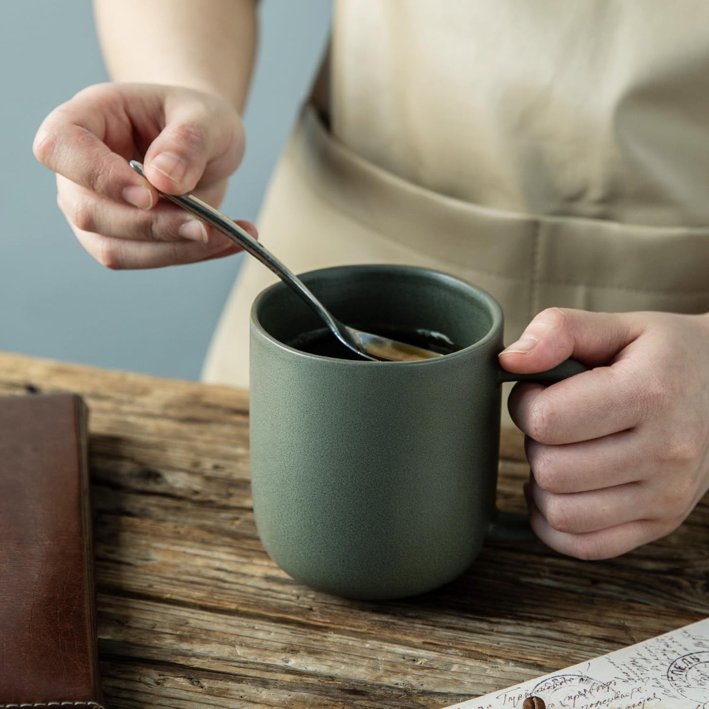 AmorArc 14oz Ceramic Coffee Mugs – Set of 6 with Wavy Rim & Large Handle