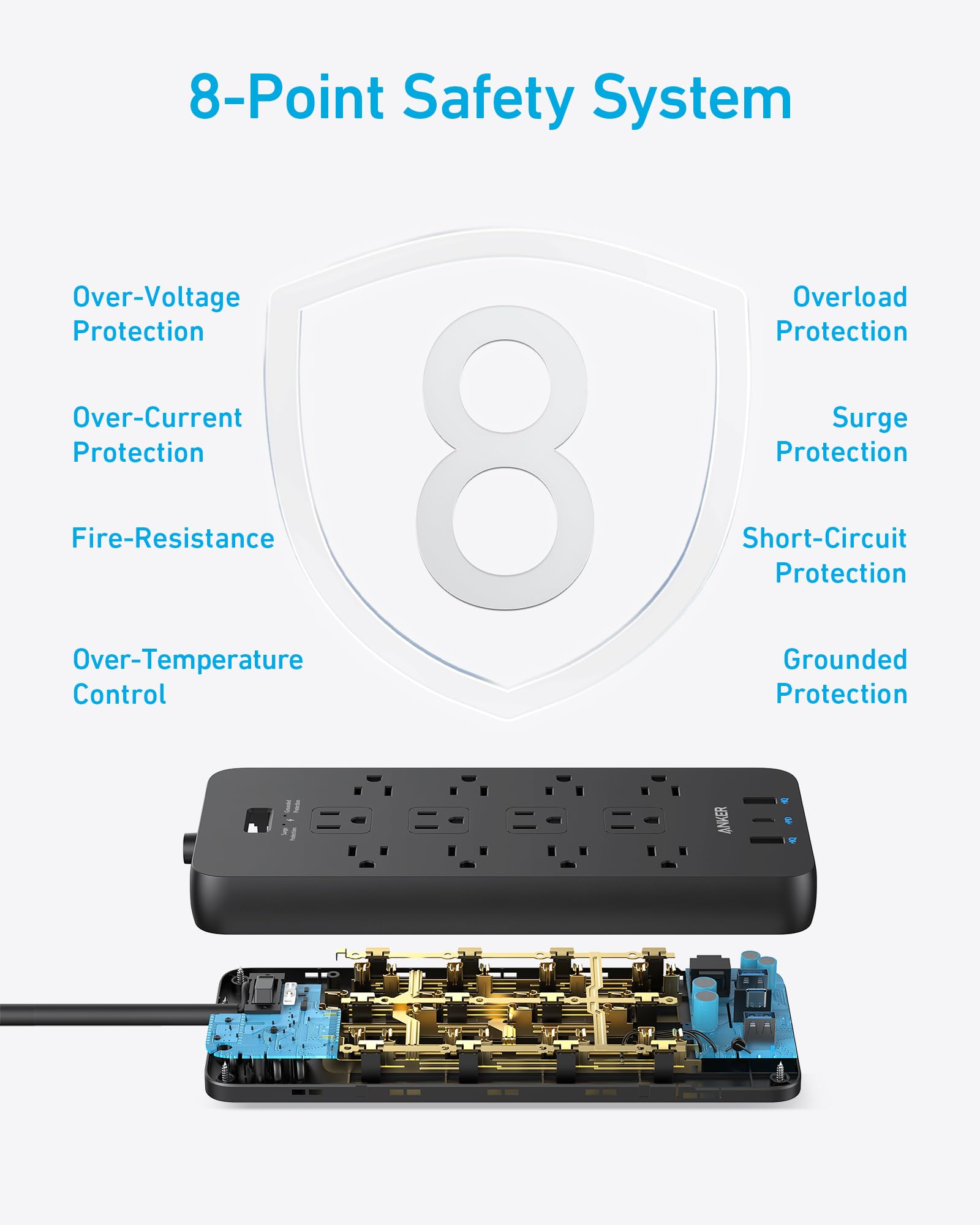 Anker Power Strip with 2100J Surge Protector, Outlet Extender, 5ft Extension Cord with Multiple Outlets, 12 AC, 2 USB A,1 USB C Port for 20W, Home Office, Dorm Room Essentials, TUV Listed