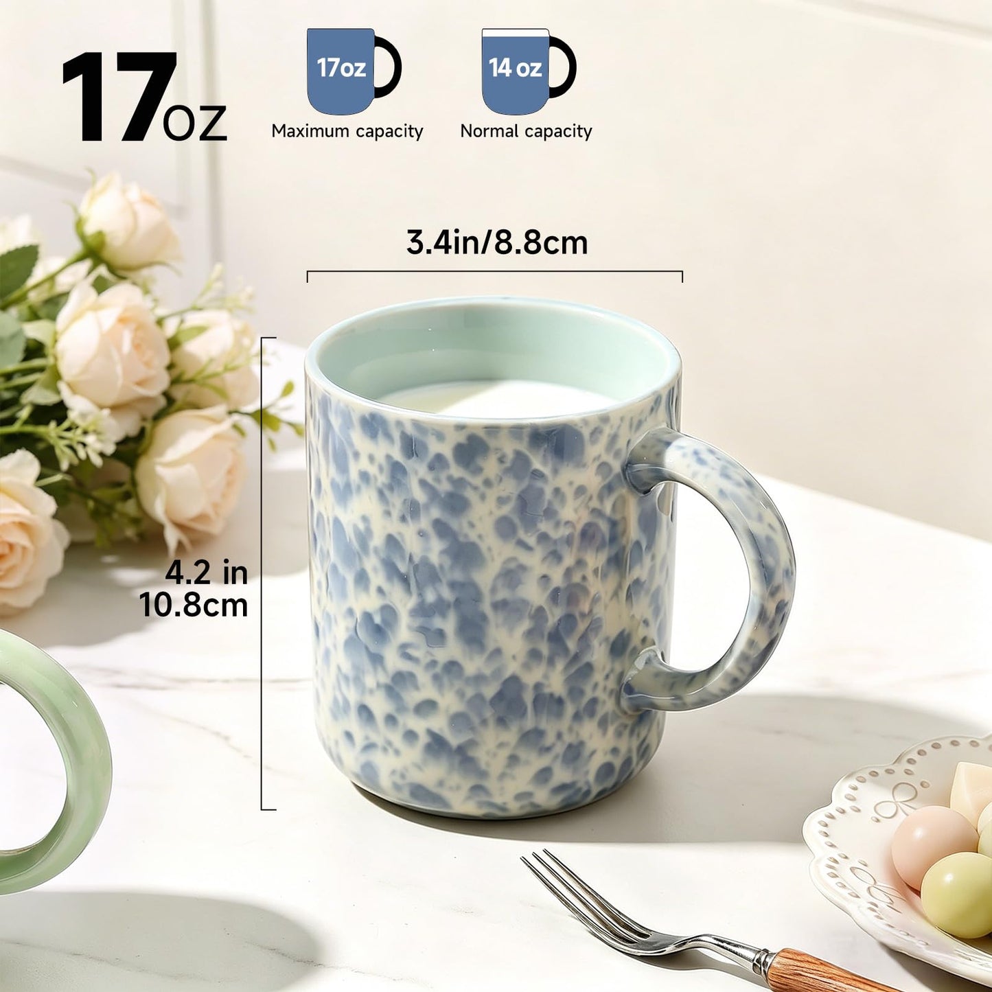 MONITO 17oz Ceramic Coffee Mugs with Handle – Set of 4