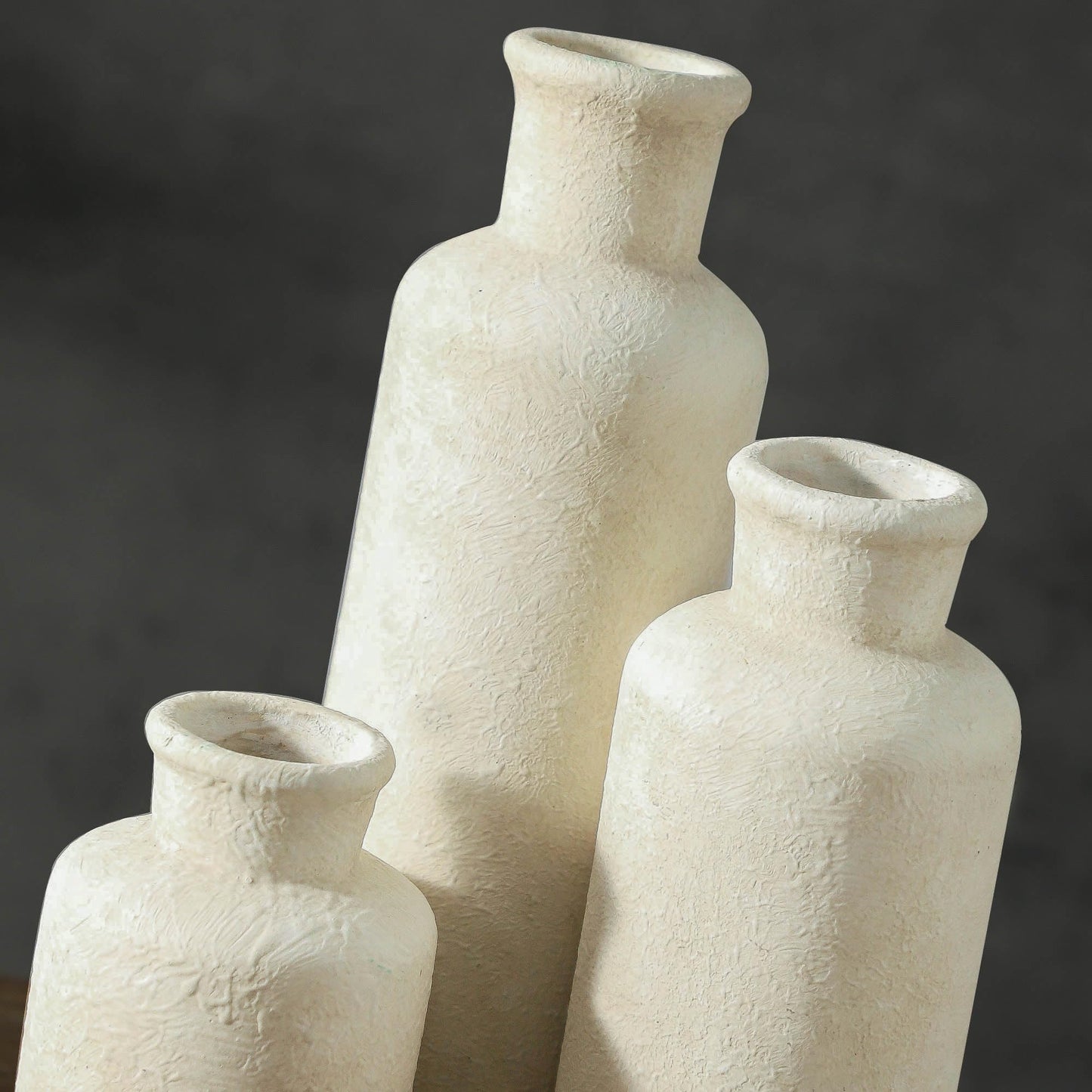 Whitewashed Neutral Ceramic Flower Vases – Set of 3