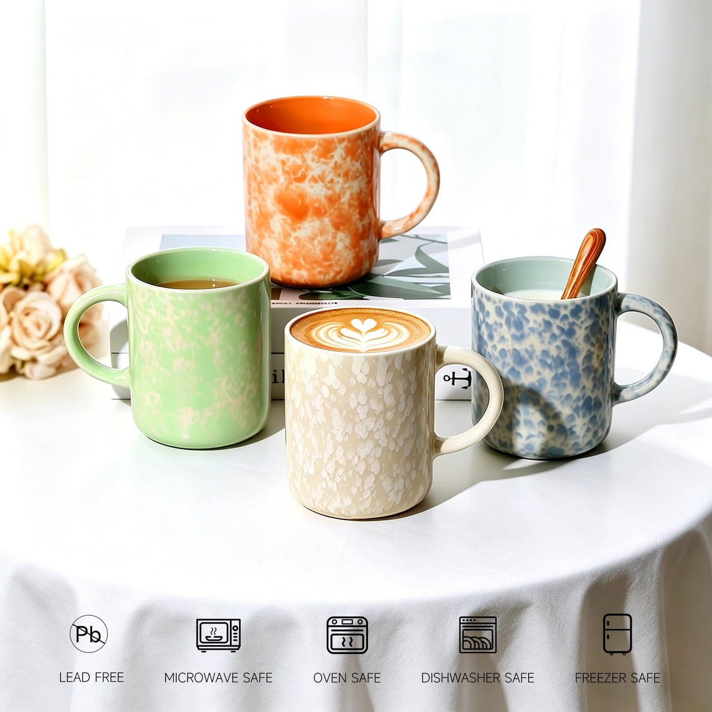 MONITO 17oz Ceramic Coffee Mugs with Handle – Set of 4