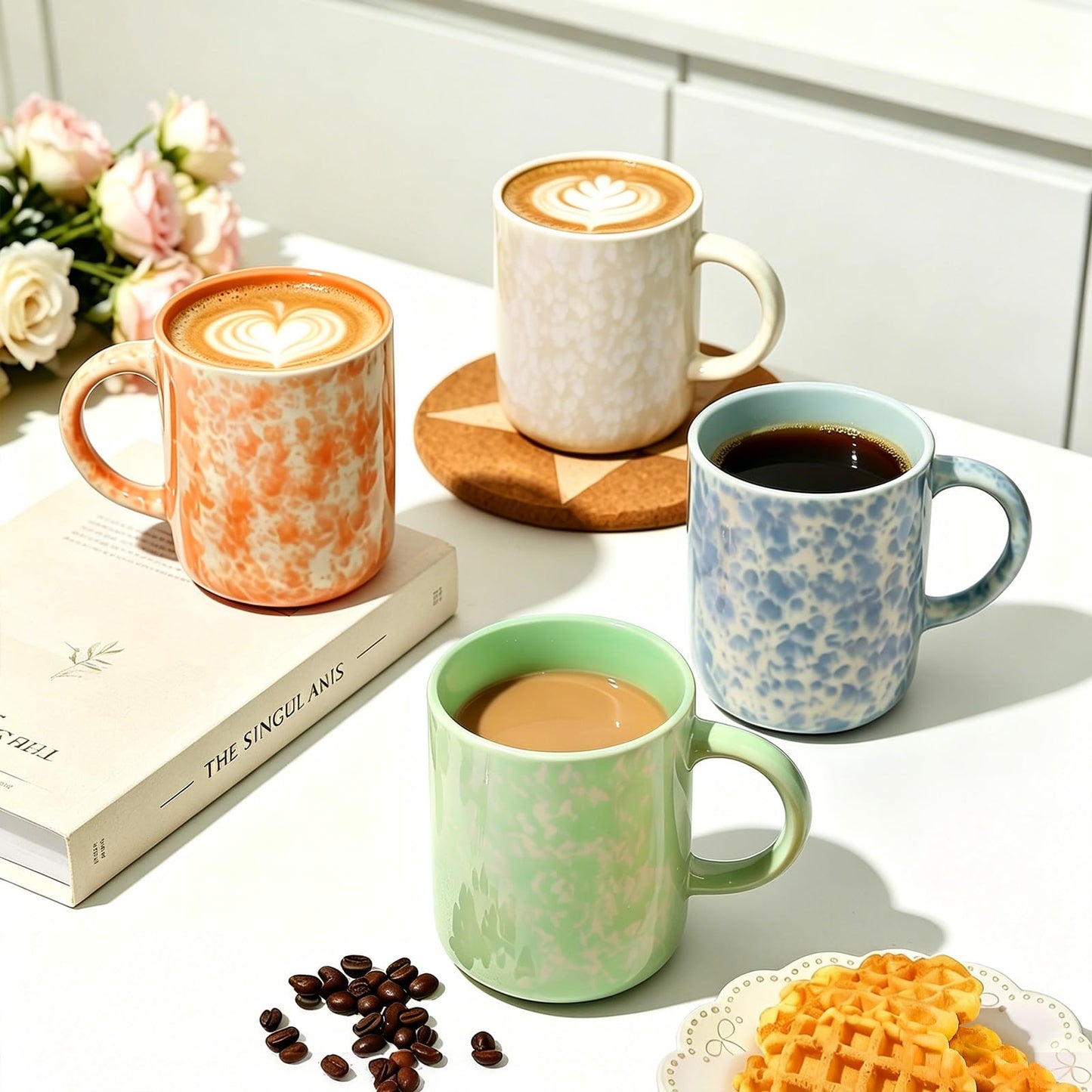 MONITO 17oz Ceramic Coffee Mugs with Handle – Set of 4