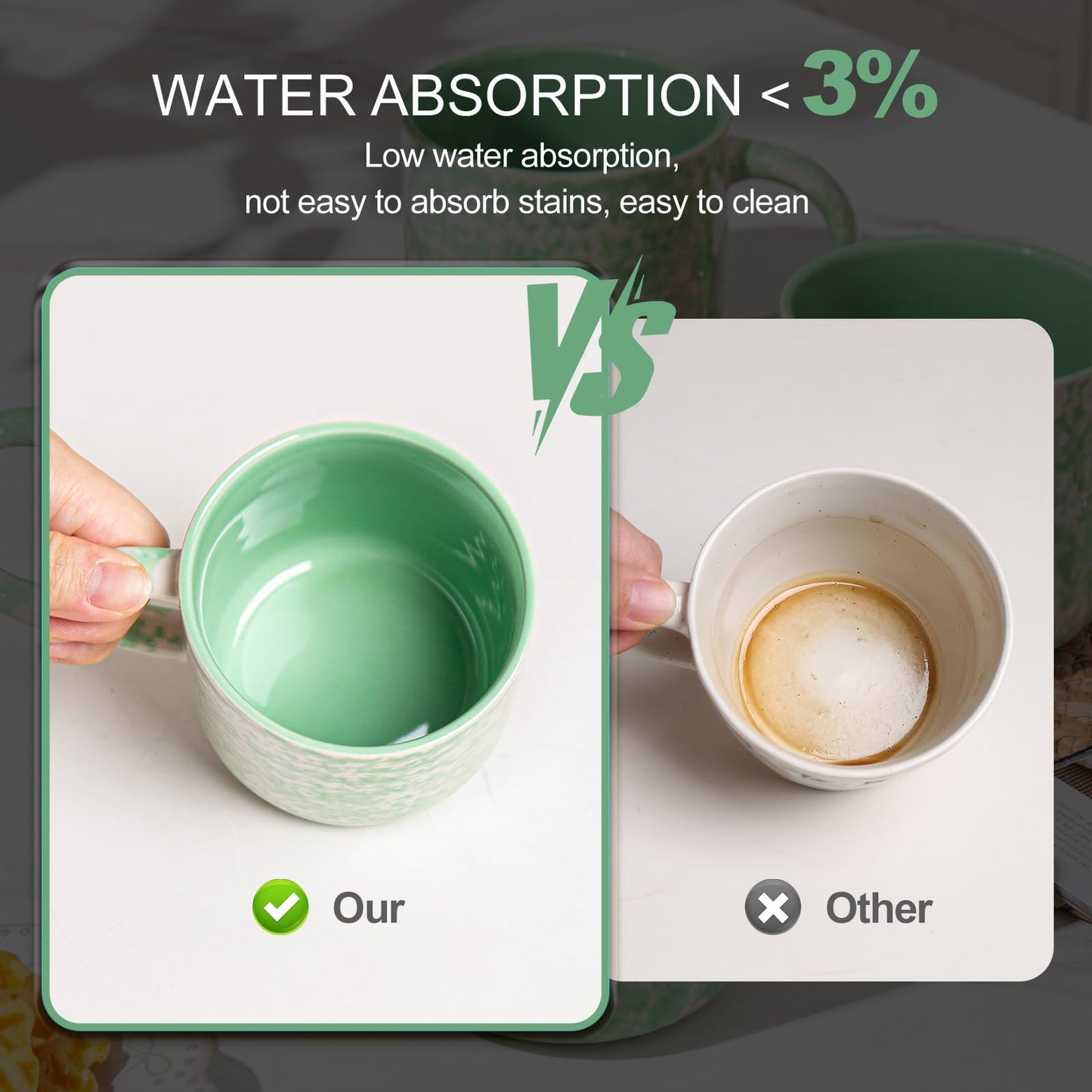 MONITO 12oz Ceramic Coffee Mugs with Handle – Set of 4, Green