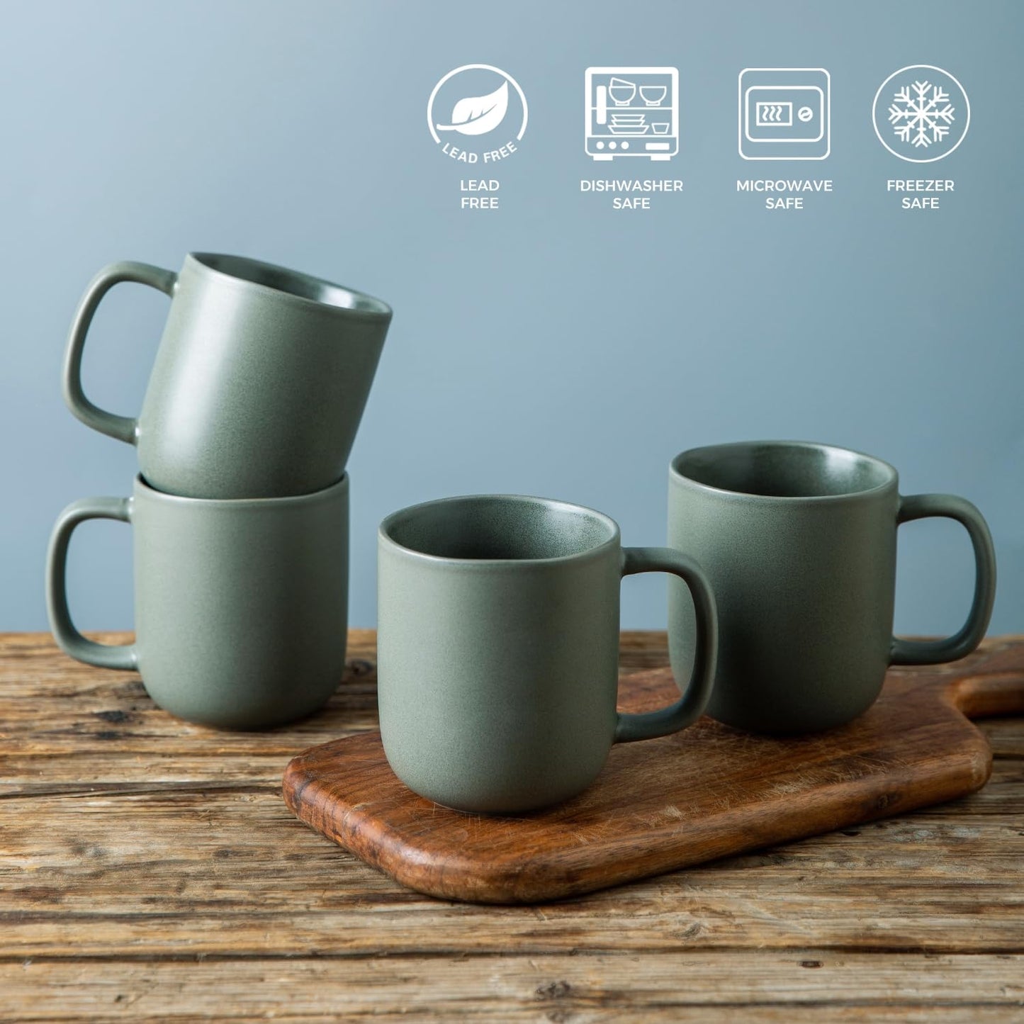 AmorArc 14oz Ceramic Coffee Mugs – Set of 6 with Wavy Rim & Large Handle