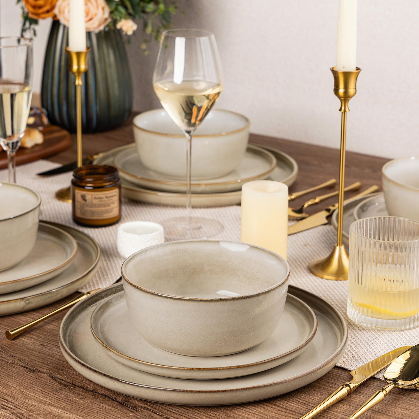 AmorArc Reactive Glaze Stoneware Dinnerware Set – Service for 8