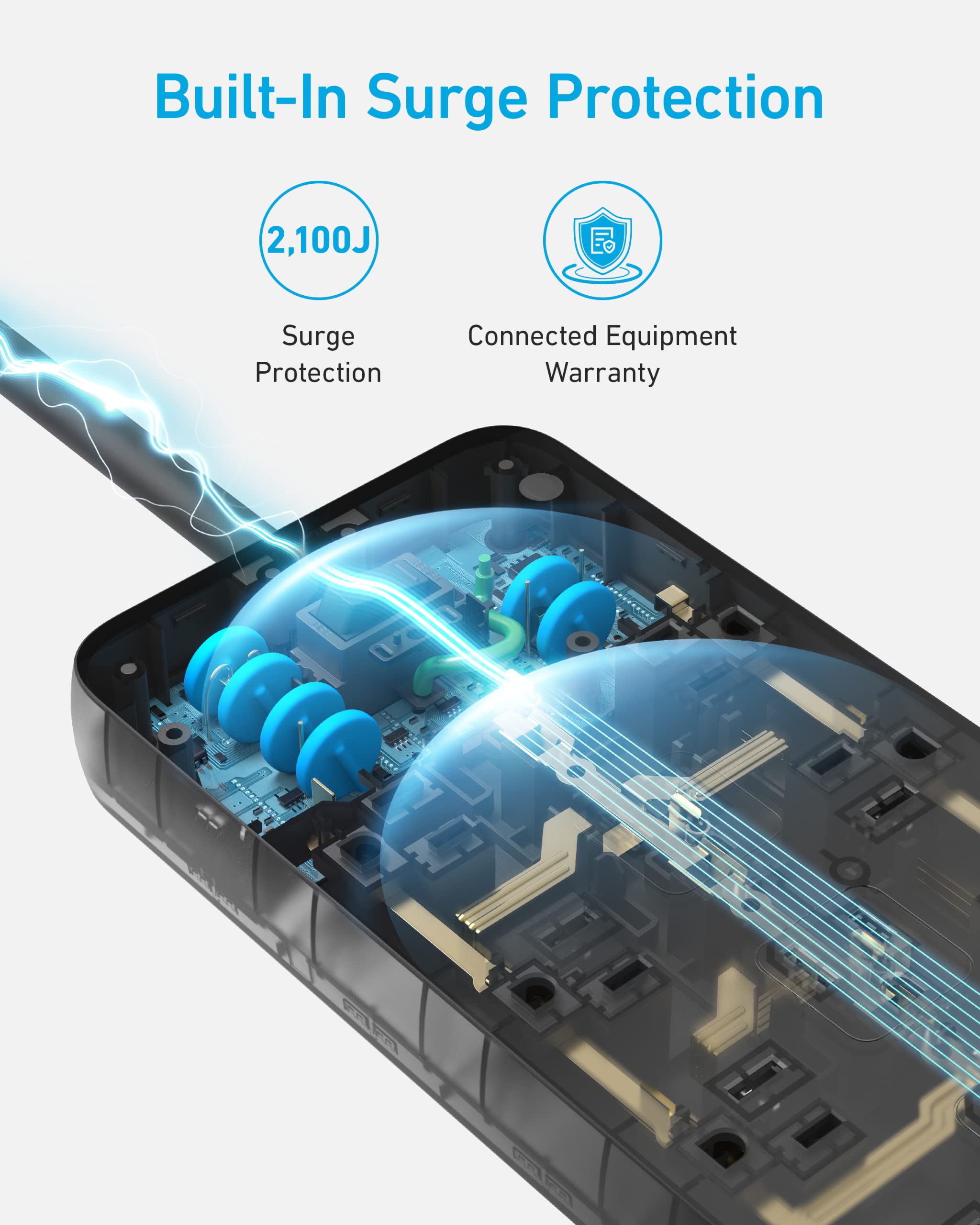 Anker Power Strip with 2100J Surge Protector, Outlet Extender, 5ft Extension Cord with Multiple Outlets, 12 AC, 2 USB A,1 USB C Port for 20W, Home Office, Dorm Room Essentials, TUV Listed