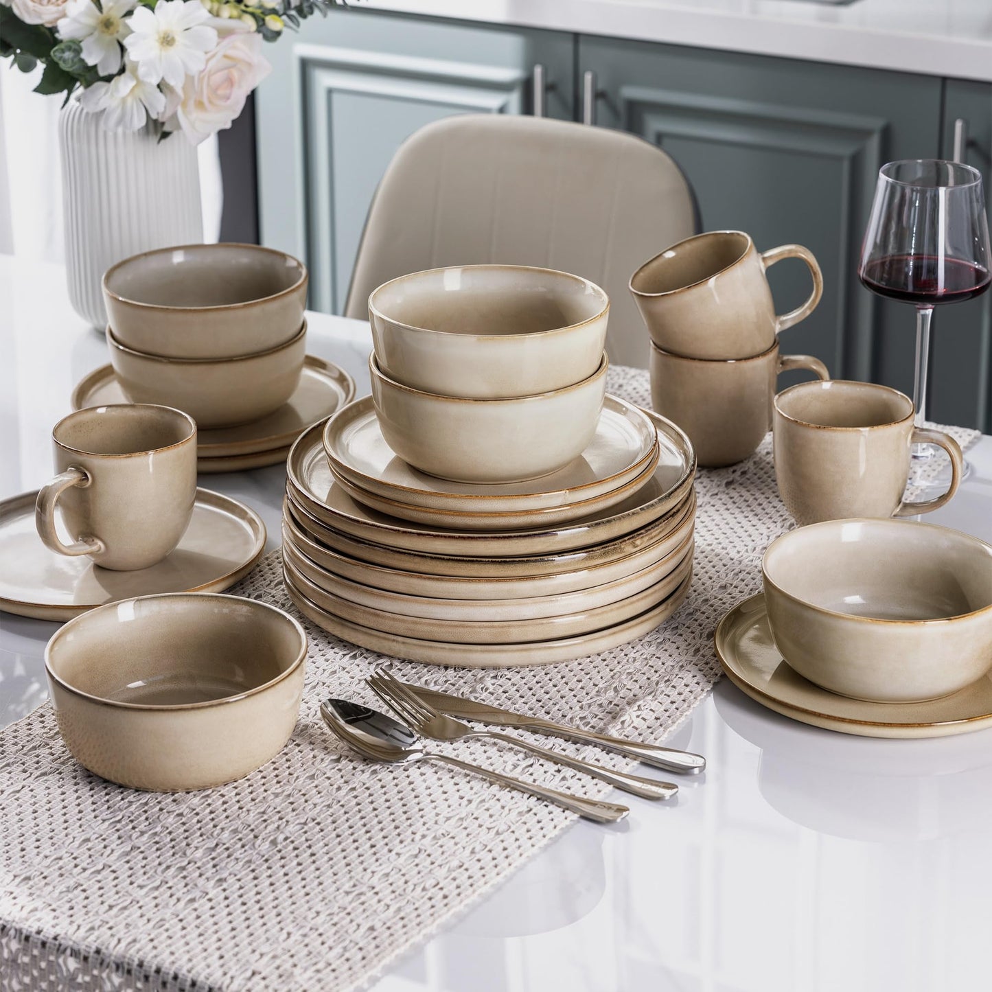 AmorArc Reactive Glaze Stoneware Dinnerware Set – Service for 8