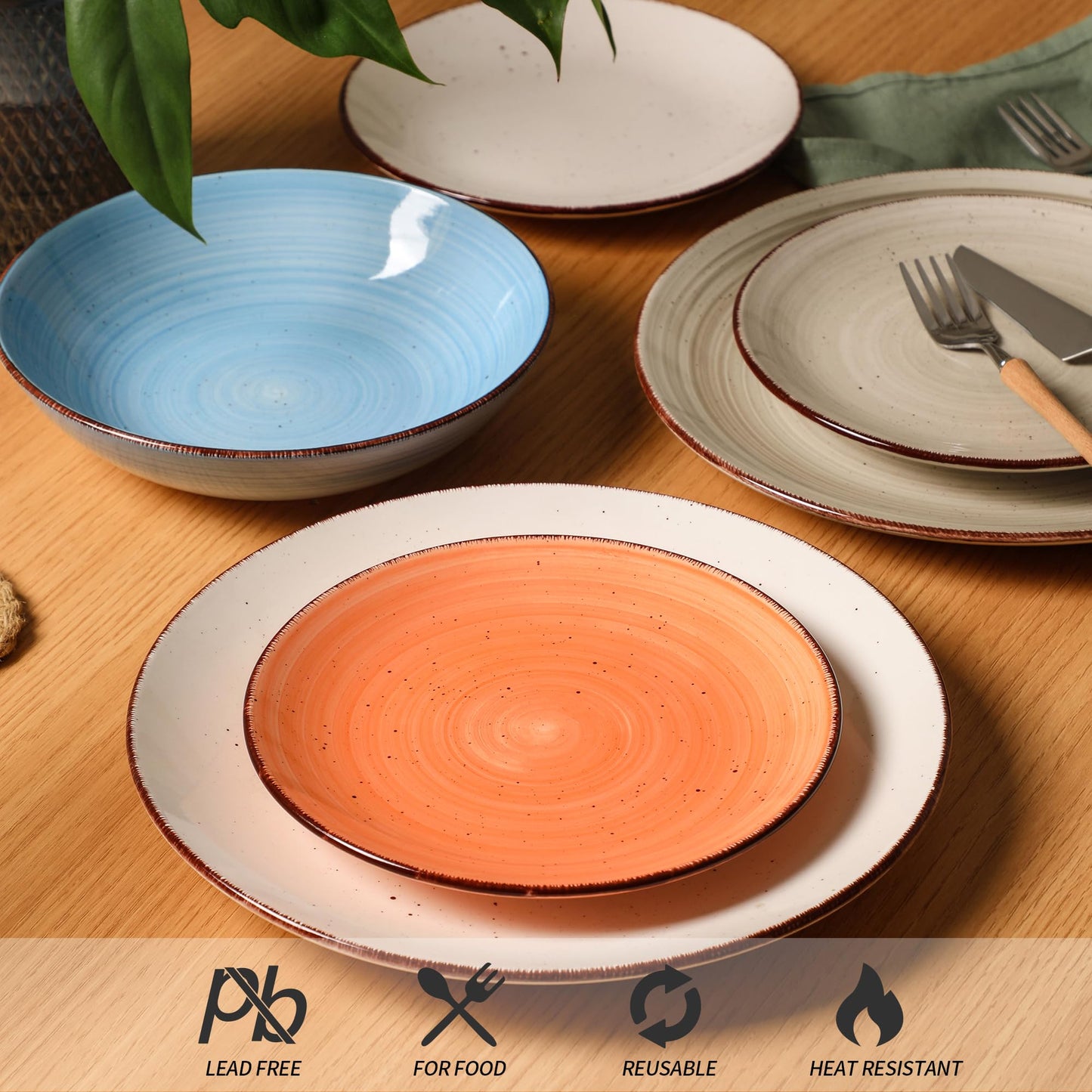 TootieWare 10.5-Inch Ceramic Dinner Plates – Set of 6, Blue