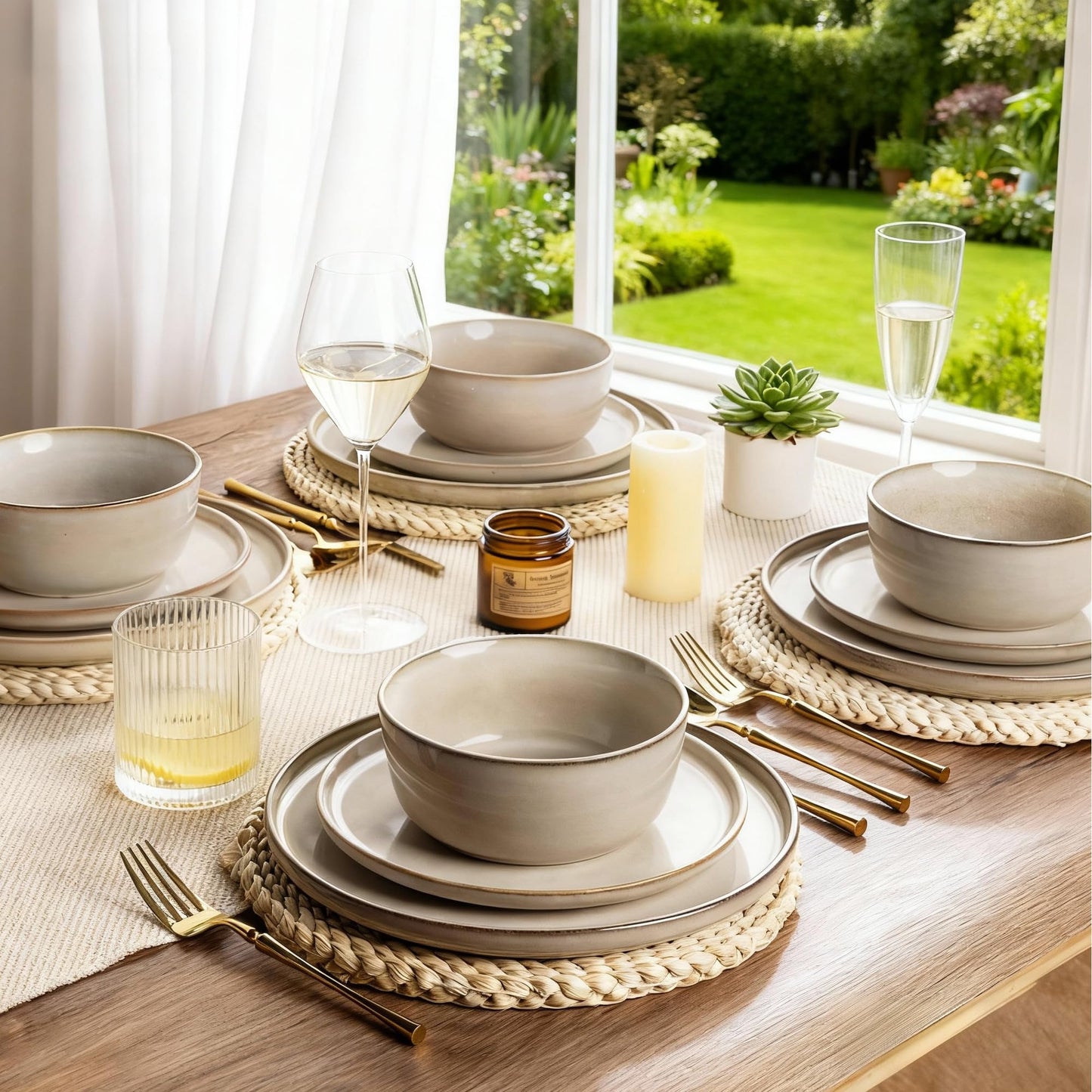 AmorArc Reactive Glaze Stoneware Dinnerware Set – Service for 8