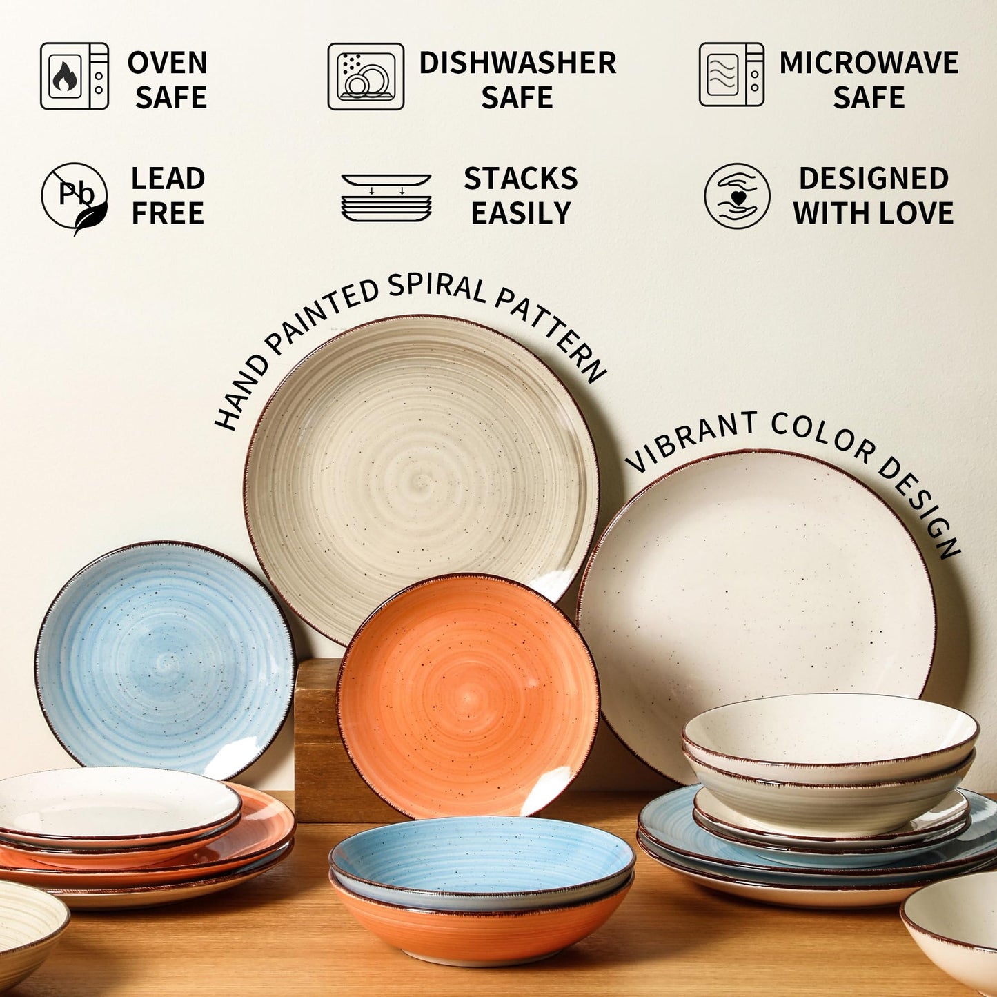 TootieWare 10.5-Inch Ceramic Dinner Plates – Set of 6, Blue