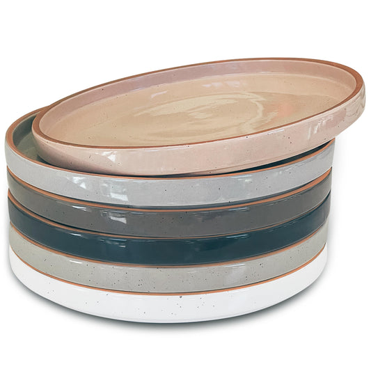 MORA 8-Inch Ceramic Flat Plates – Set of 6, Neutral Colors