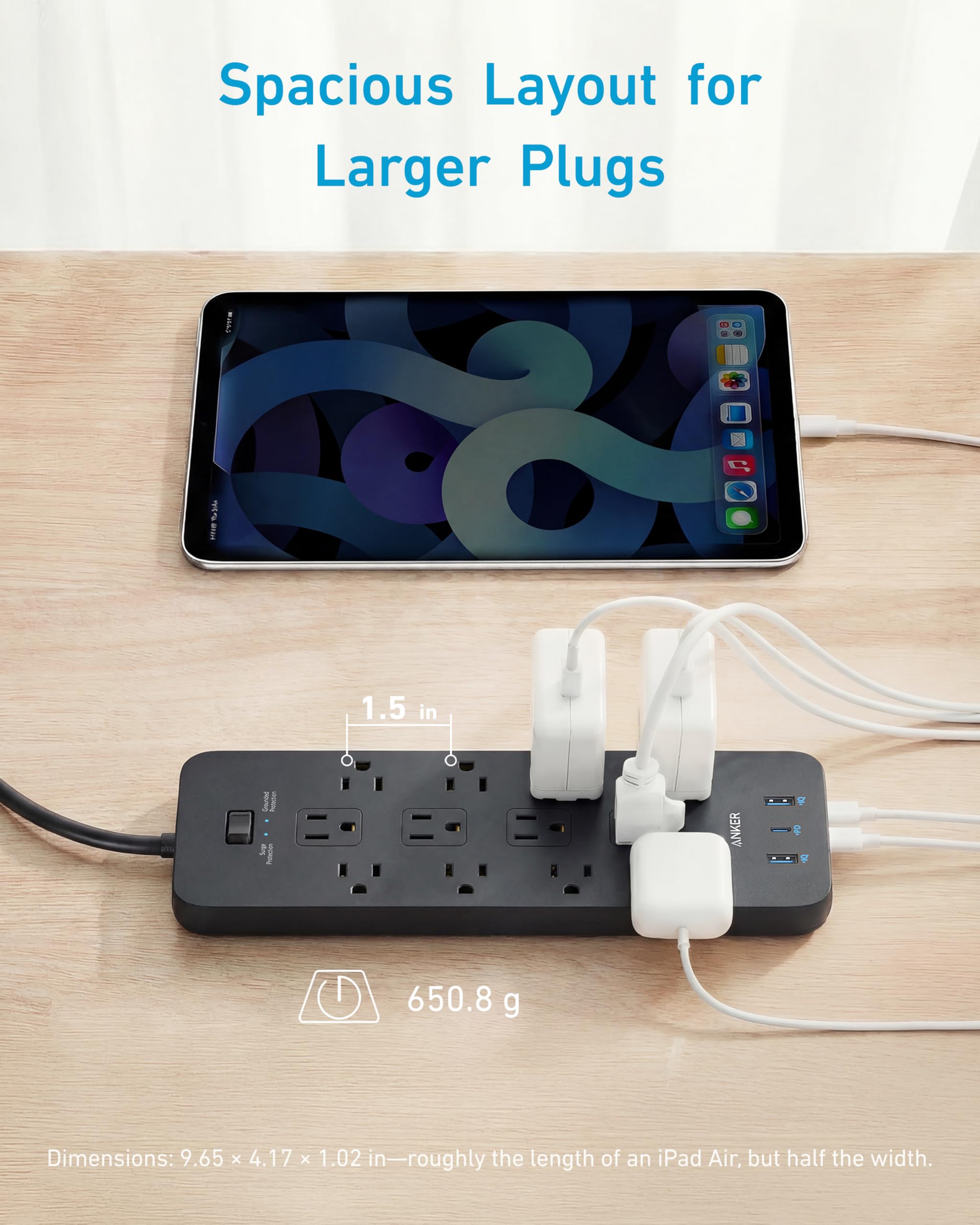 Anker Power Strip with 2100J Surge Protector, Outlet Extender, 5ft Extension Cord with Multiple Outlets, 12 AC, 2 USB A,1 USB C Port for 20W, Home Office, Dorm Room Essentials, TUV Listed