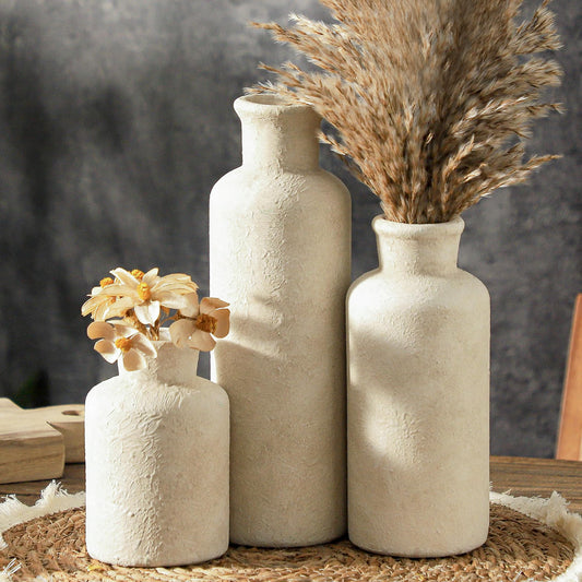 Whitewashed Neutral Ceramic Flower Vases – Set of 3