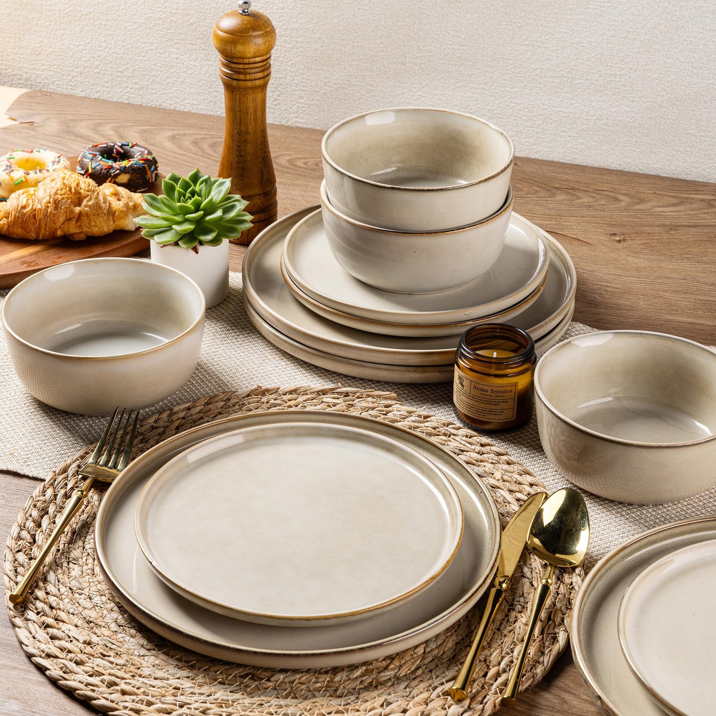 AmorArc Reactive Glaze Stoneware Dinnerware Set – Service for 8