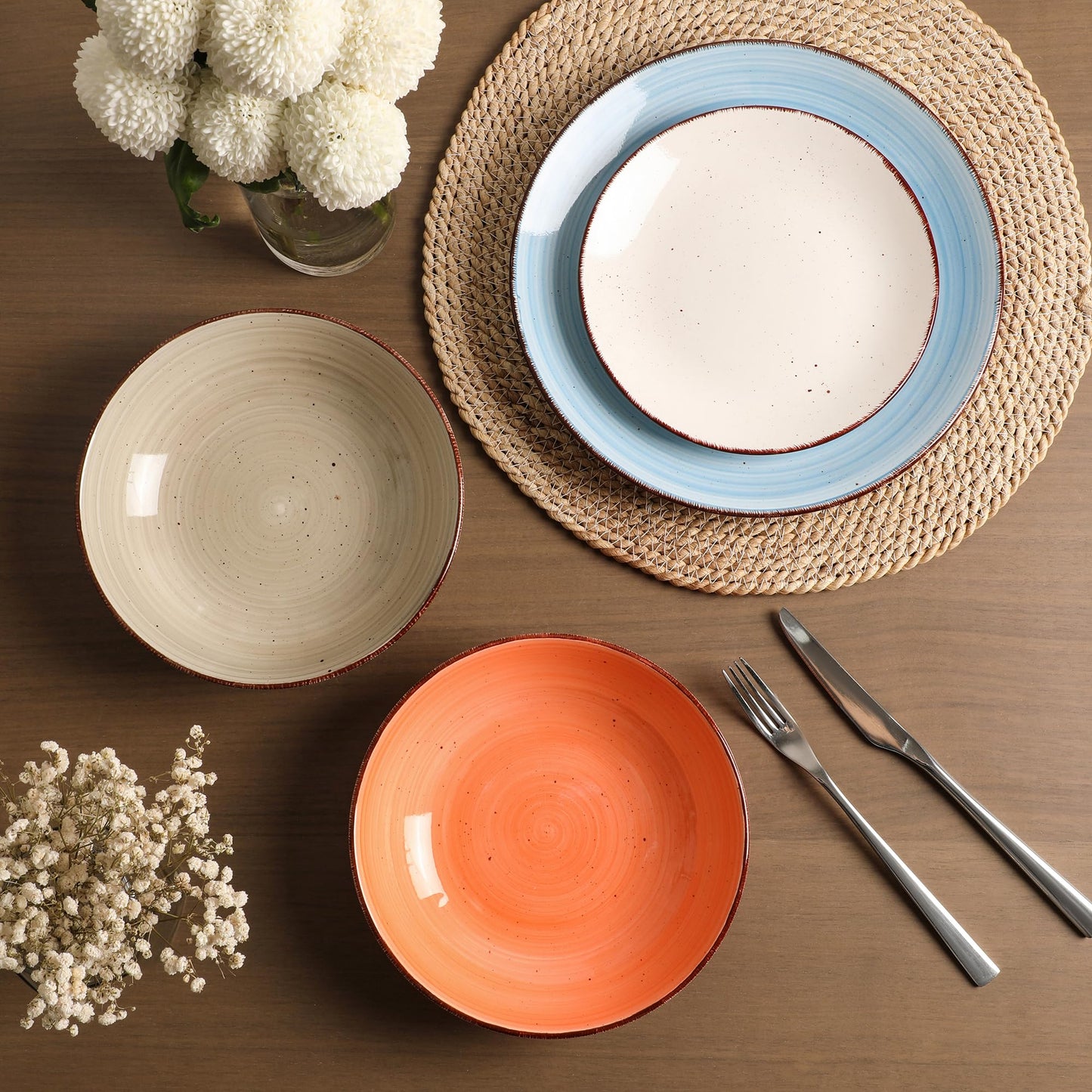 TootieWare 10.5-Inch Ceramic Dinner Plates – Set of 6, Blue